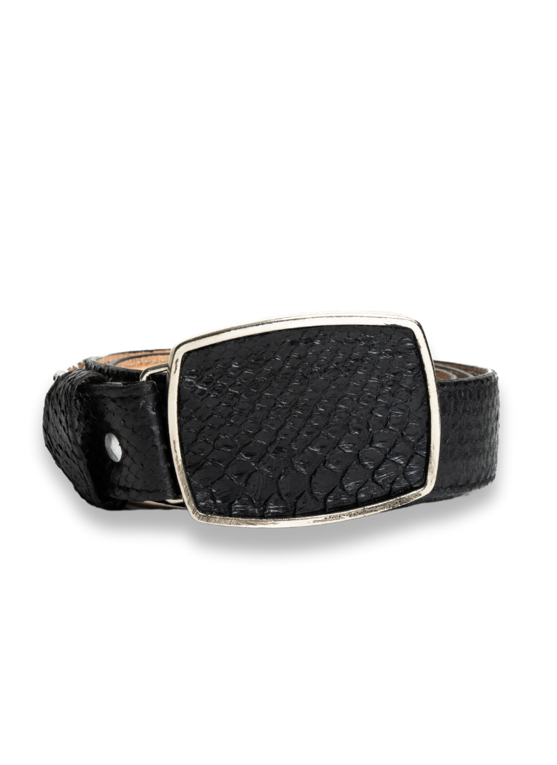 Cinturón Python Exótico Negro Cuadrado